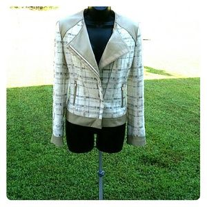 Elie Tahari Tweed with Leather Trim Moto Jacket